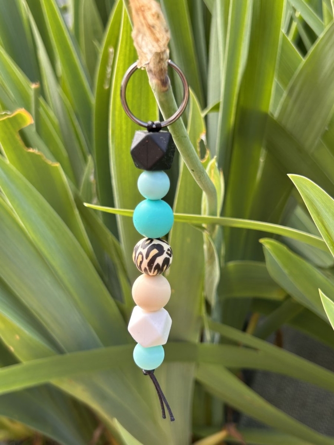 Porte clefs - Bleu turquoise/beige/léopard